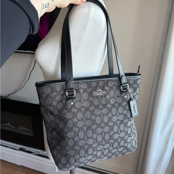 Coach Charcoal and Black Signature Tote - Picture 3 of 10
